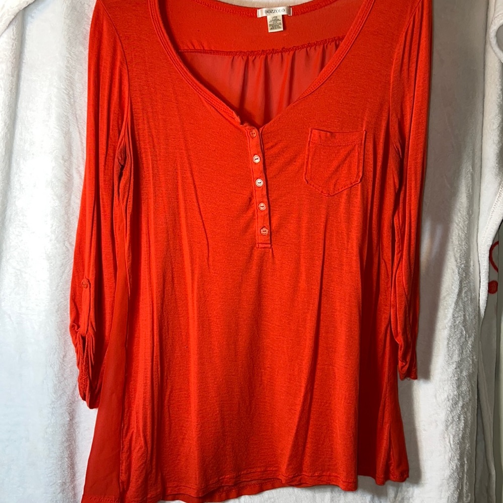 Red long sleeve sheer back tunic - Picture 1 of 3